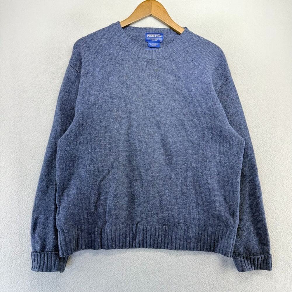 Pendleton Sweater Men's Large Blue Washable Shetland Wool Knit Distressed Crew